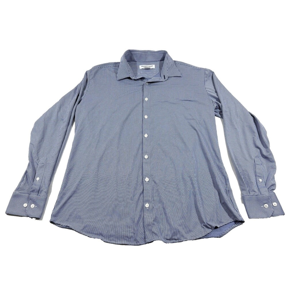 Mizzen Main Shirt Mens Blue Mlcro Check Spinnaker Performance Classic Fit Sz L